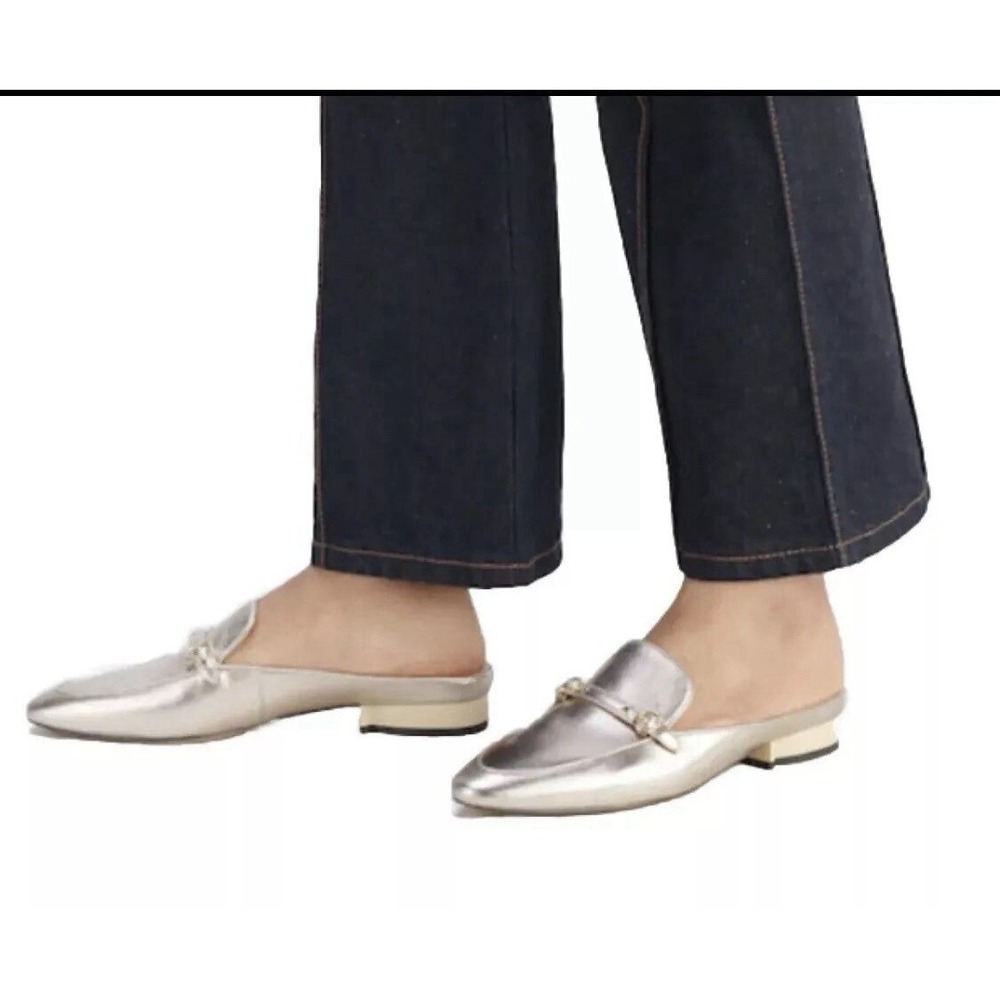 Coach Womens Irene Loafer Mules Platinum Champagne Leather Shearling NIB